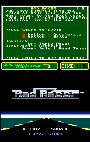 Rad Racer (PlayChoice-10) Title Screen